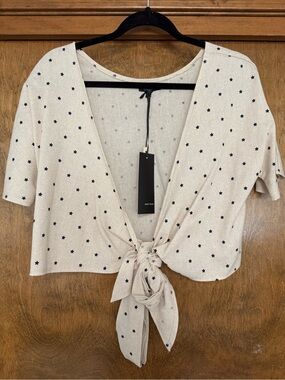 Papermoon Beige Star-Print Tie Front Crop Top